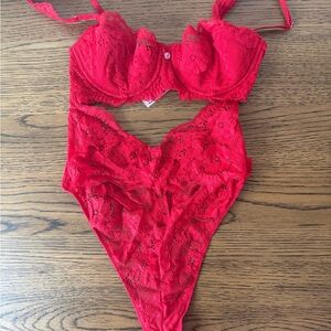 Victoria's Secret Red Lace Underwire Balconette Bra & High-Cut Brief Set